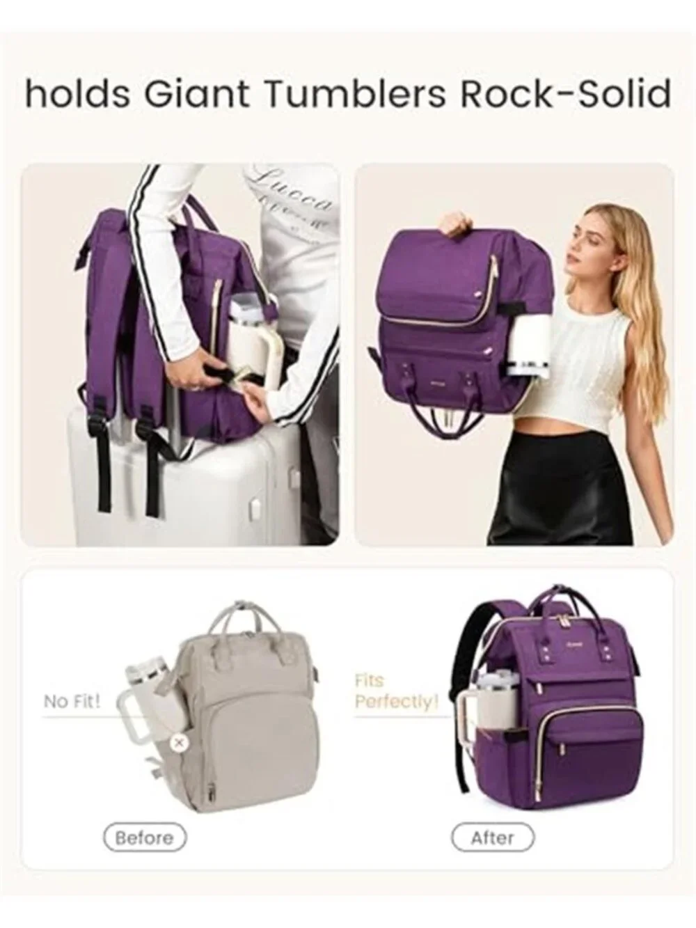 Womens Laptop Backpack Travel Bag With Stanley Cup Holder Teacher Nurse
